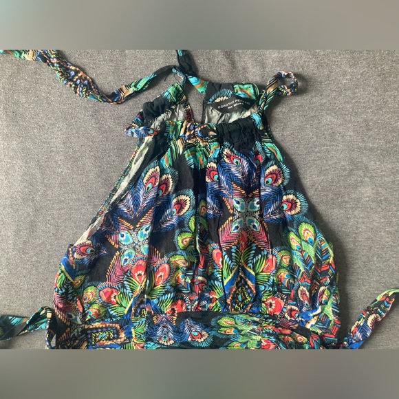 90s maxi halter neck dress in peacock print - Picture 4 of 5